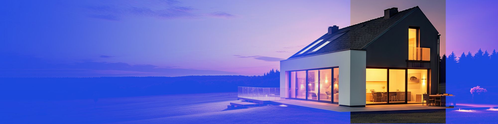 Une maison moderne au crépuscule