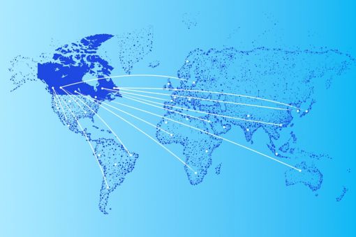 Tariff modeler: Canada with connected cities on world map