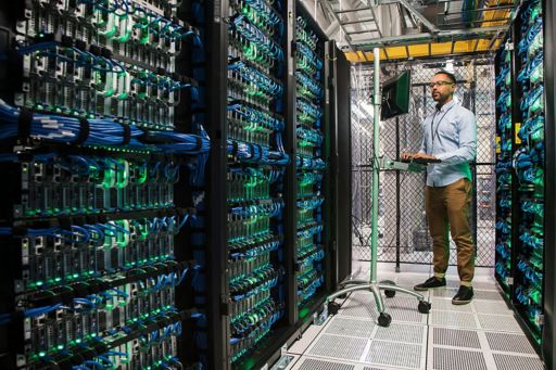 Man working in server room
