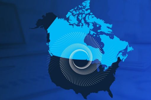 Map of North America with Canada in light blue